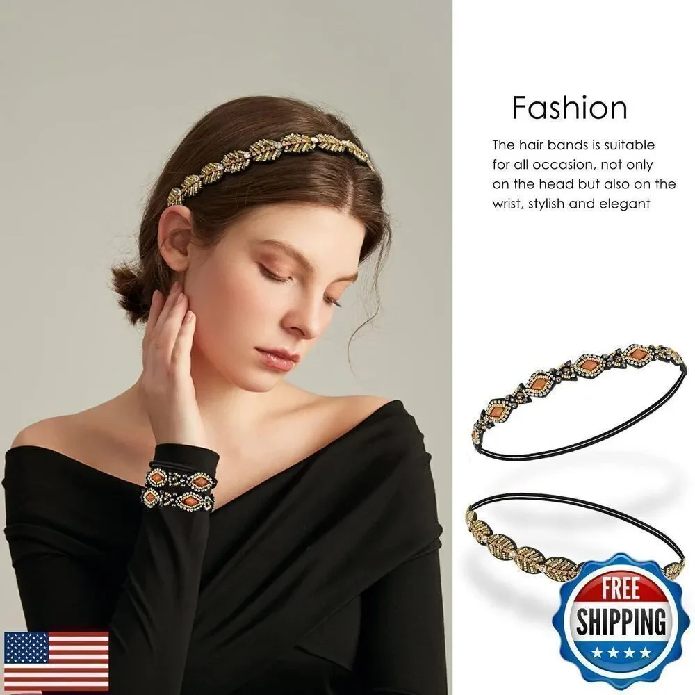 5-Piece Rhinestone Beaded Hairband Set for Women - Fancy Elastic Headband